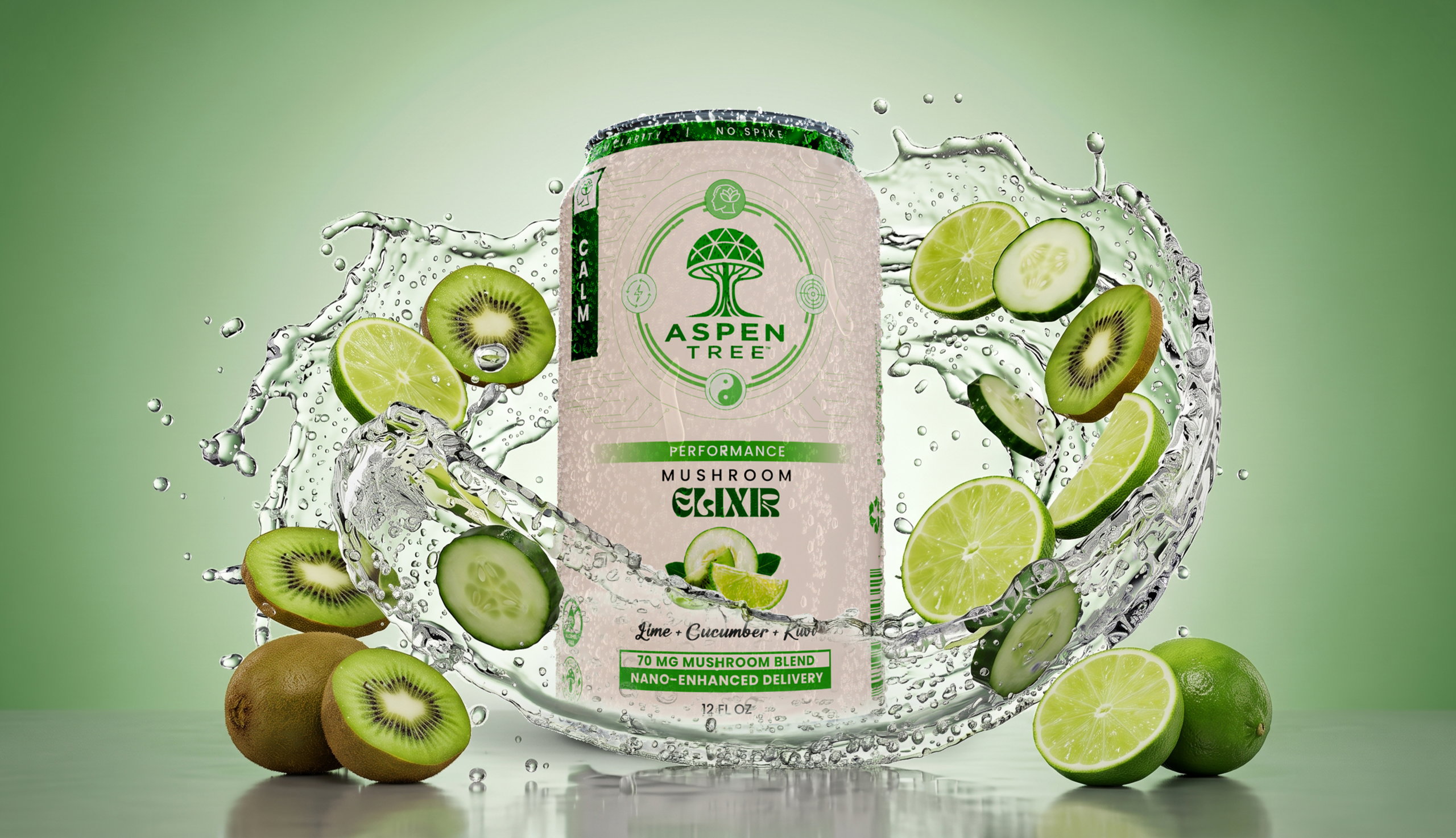 Aspen Tree Calm Mushroom Elixir - Lime + Cucumber + Kiwi Six Packs