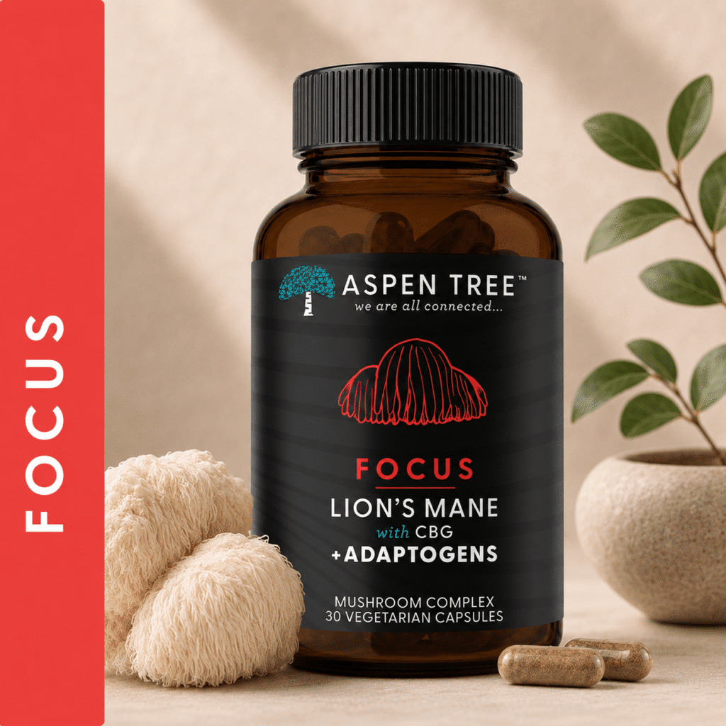 Aspen Tree Focus Mushroom Capsules – Lion’s Mane + Nano-CBG