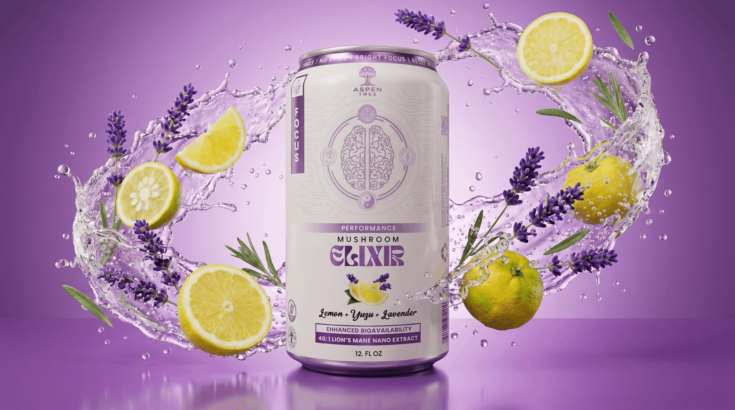 Aspen Tree Bright Focus Mushroom Elixir - Lemon + Yuzu + Lavender